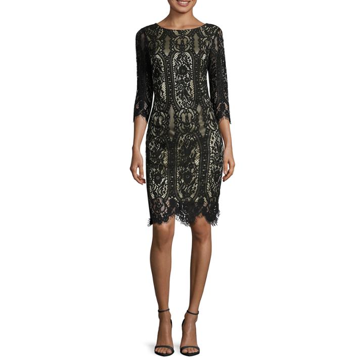 Rn Studio By Ronni Nicole 3/4-sleeve Metallic Lining Lace Overlay Shift Dress - Petite