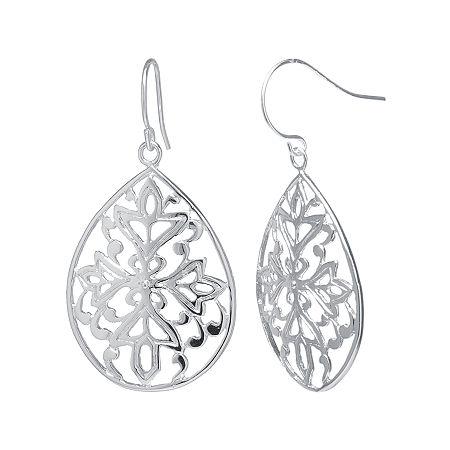 Silver-plated Floral Filigree Pear-shaped Drop Earrings