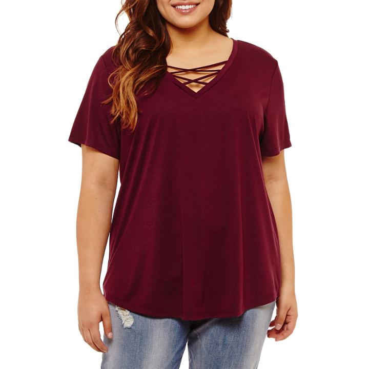 Short Sleeve V Neck T-shirt-womens Juniors Plus