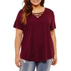 Short Sleeve V Neck T-shirt-womens Juniors Plus
