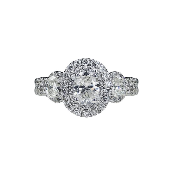 Modern Bride Signature 1 Ct. T.w. Diamond 14k White Gold Oval 3-stone Bridal Ring