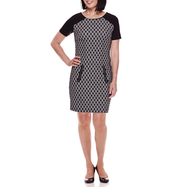 Sag Harbor Short-sleeve Modern Geo Jacquard-knit Dress