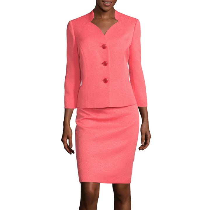 Le Suit Three-button 3/4-sleeve Jacquard Jacket And Skirt Suit