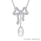 Laura Ashley Womens 1/10 Ct. T.w. Pearl Sterling Silver Pendant Necklace