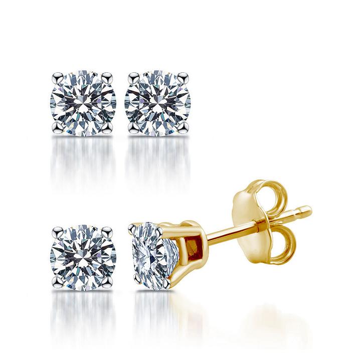 Deluxe 1/2 Ct. T.w. Genuine White Diamond 14k Gold 3.8mm Stud Earrings