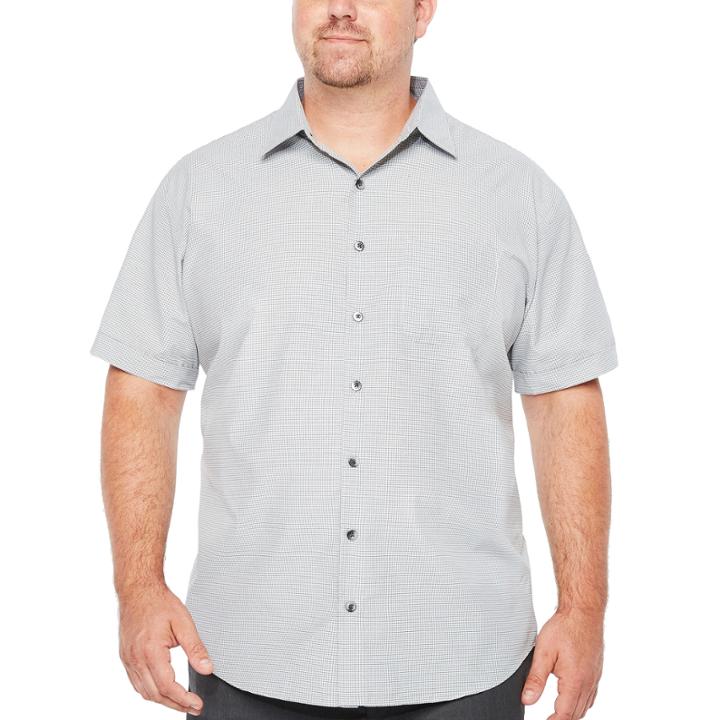 Van Heusen Short Sleeve Traveler Air Check Button-front Shirt-big And Tall