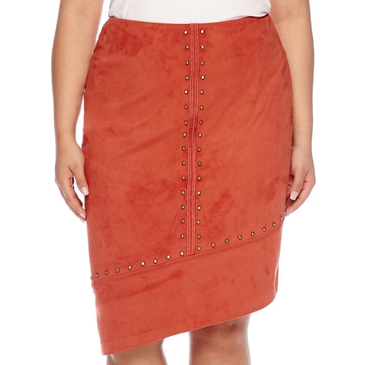 Bisou Bisou Studded Asymmetrical Pencil Skirt - Plus