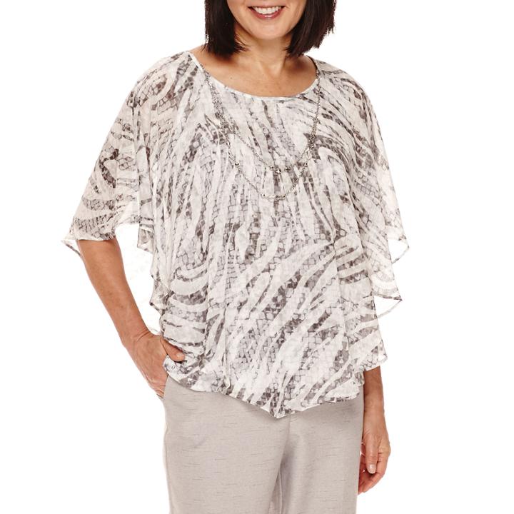 Alfred Dunner Veneto Valley Flutter-sleeve Printed Layered Top