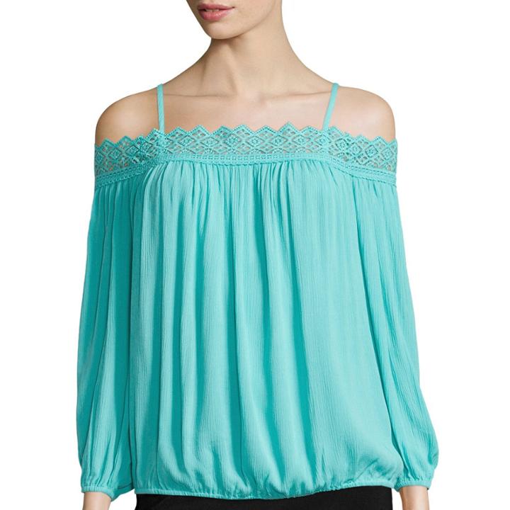 Nicole By Nicole Miller Long-sleeve Lace-trim Top