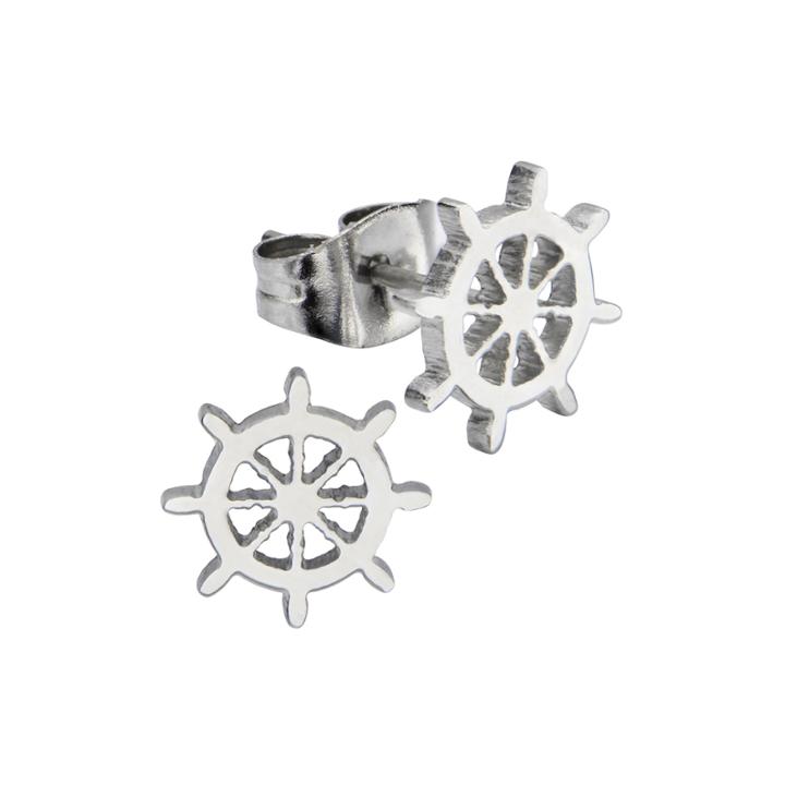 Stainless Steel Ship Wheel Stud Earrings