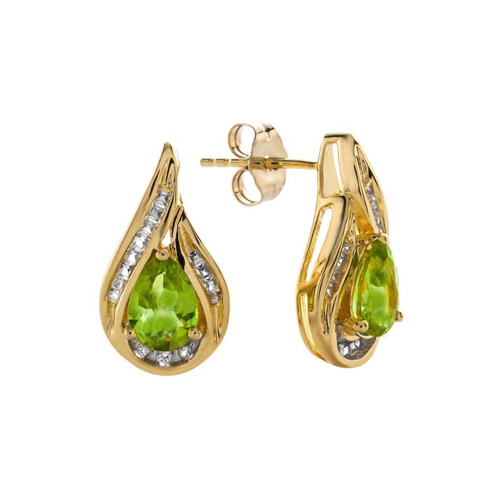 Pear-shaped Genuine Peridot And Lab-created White Sapphire Earrings