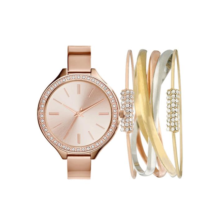 Rose-tone Metal Womens Watch Box Set