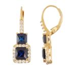 Lab Created Blue Sapphire 10k Gold Over Silver 30.3mm Hoop Earrings