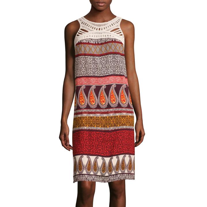 Msk Sleeveless Printed Crochet-neck Sheath Dress