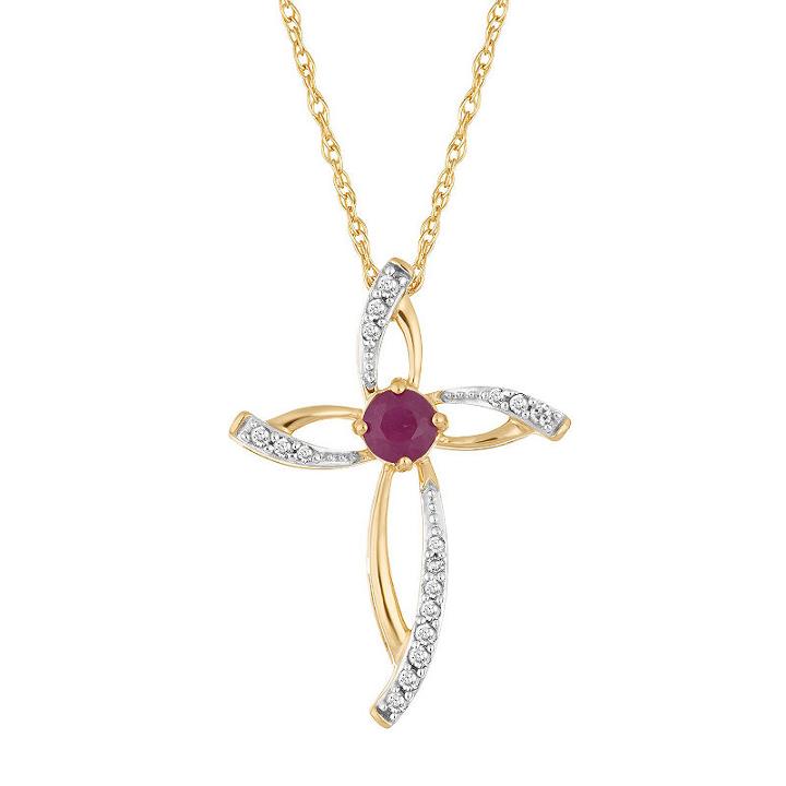 Womens Diamond Accent Lead Glass-filled Red Ruby 10k Gold Pendant Necklace