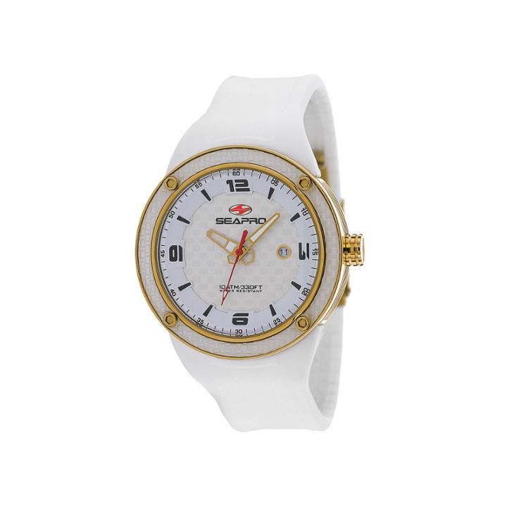 Seapro Driver Mens White Dial White Silicone Strap Watch