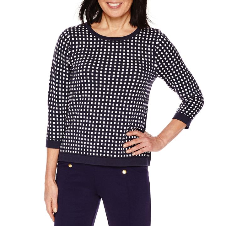 Sag Harbor 3/4 Sleeve Crew Neck Pullover Sweater