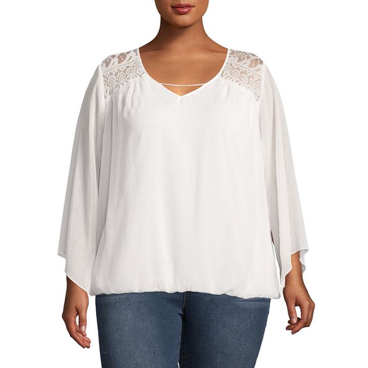 Alyx Long Sleeve V Neck Chiffon Blouse-plus