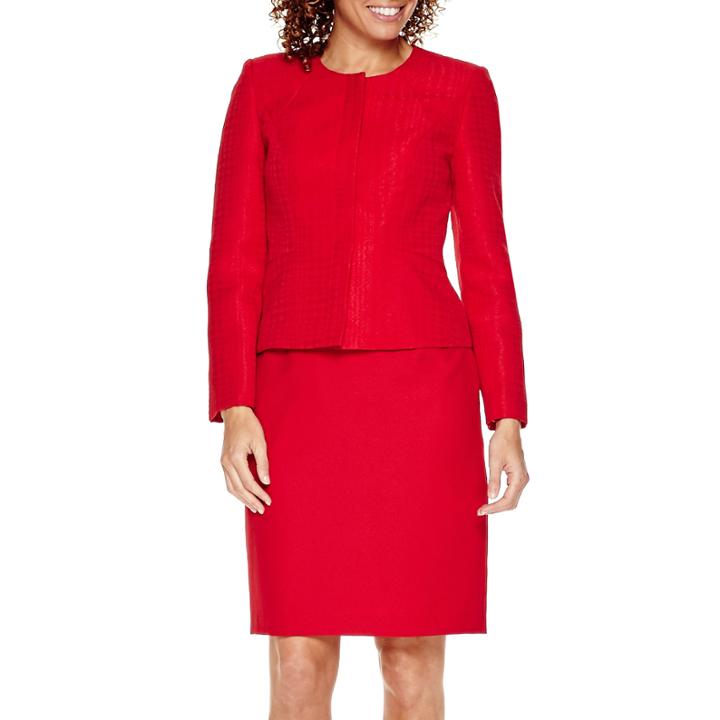 R & K Originals Long-sleeve Jacquard Jacket And Skirt Suit - Petite