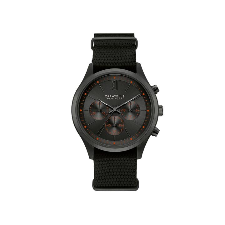 Caravelle New York Mens Black Nylon Fast Strap Watch 45a130