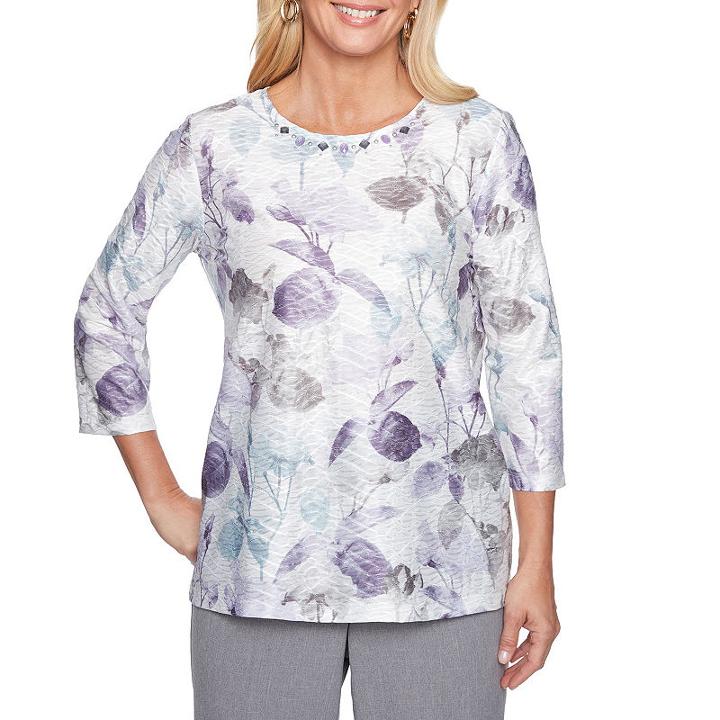 Alfred Dunner Smart Investments 3/4 Sleeve Crew Neck Floral T-shirt-womens