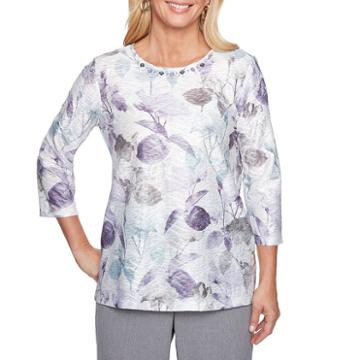 Alfred Dunner Smart Investments 3/4 Sleeve Crew Neck Floral T-shirt-womens