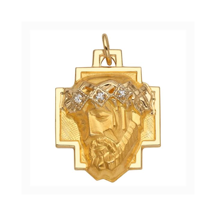 Religious Jewelry 14k Yellow Gold Diamond-accent Christ Head Greek Cross Charm Pendant