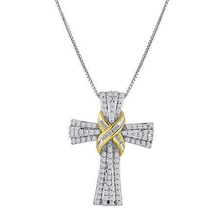 1/2 Ct. T.w. Diamond Two-tone Cross Pendant Necklace