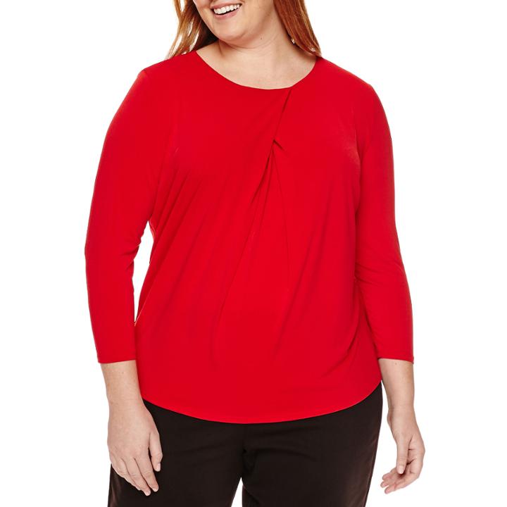 Liz Claiborne 3/4-sleeve Pleated-front Top - Plus