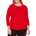 Liz Claiborne 3/4-sleeve Pleated-front Top - Plus