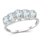 Womens Blue Aquamarine Sterling Silver Side Stone Ring