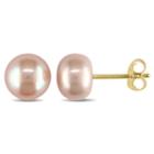 Pink Cultured Freshwater Button Pearl 10k Yellow Gold Earrings