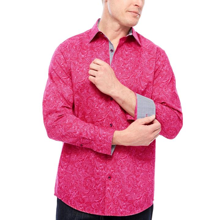 Claiborne Long Sleeve Paisley Button-front Shirt