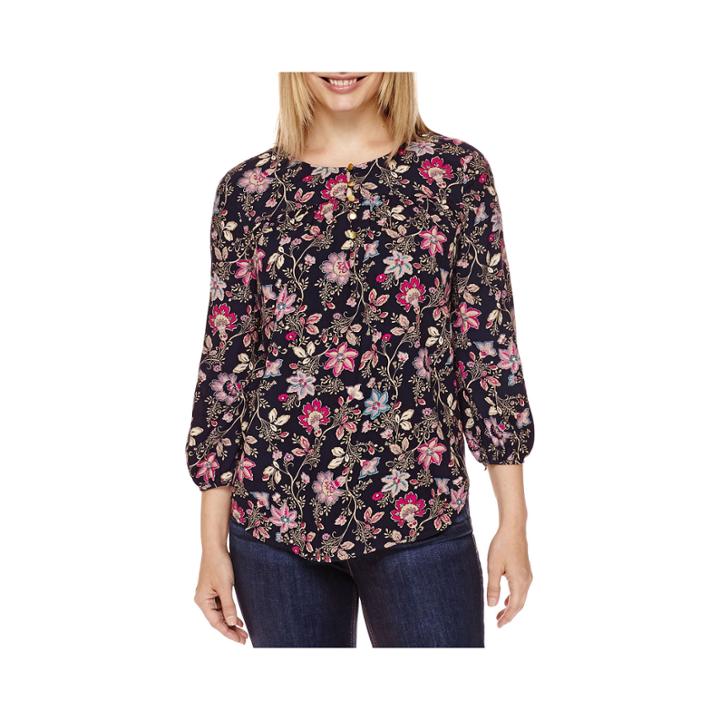 St. John's Bay 3/4-sleeve Henley Blouse - Petites