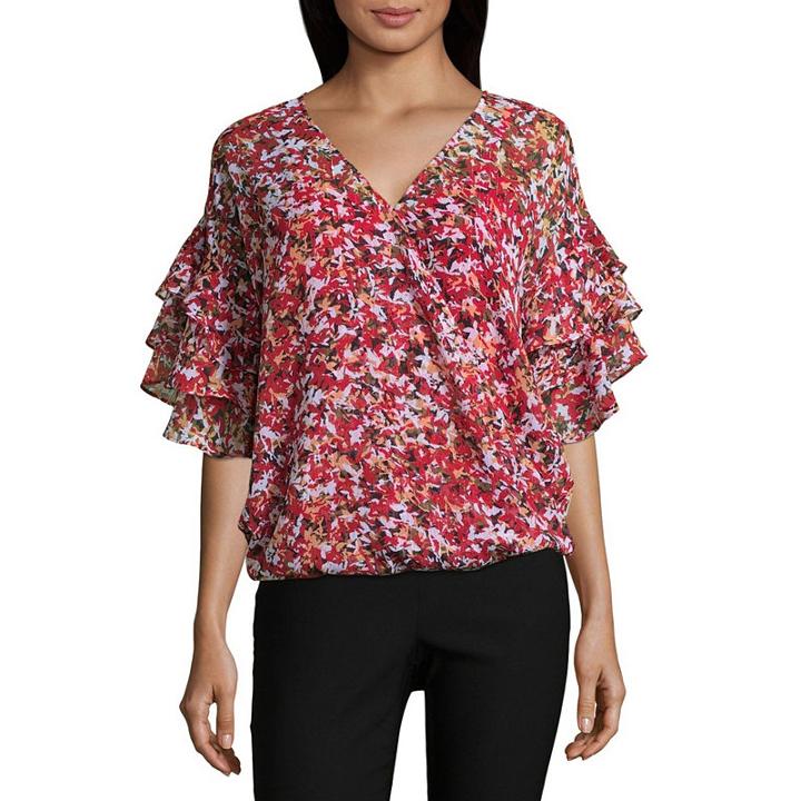 Liz Claiborne Tiered Sleeve Woven Wrap Blouse