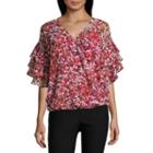 Liz Claiborne Tiered Sleeve Woven Wrap Blouse