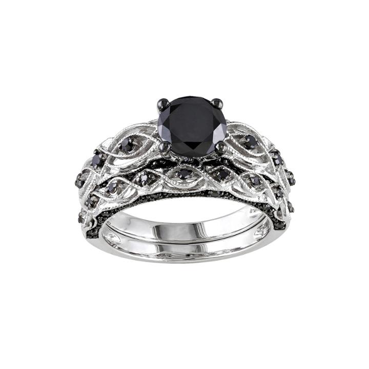 Midnight Black Diamond 1 3/8 Ct. T.w. Color-enhanced Black Diamond 10k White Gold Bridal Set