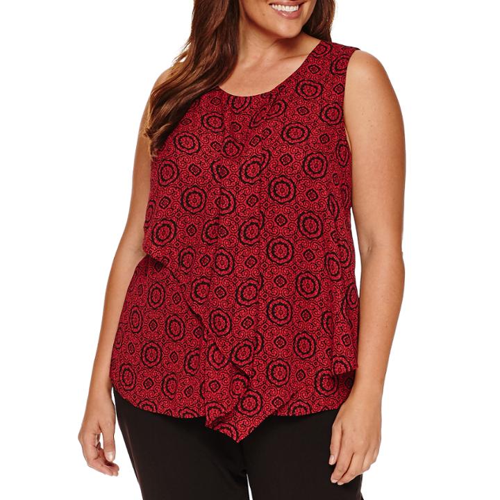 Worthington Sleeveless Scoop Neck Woven Blouse-plus