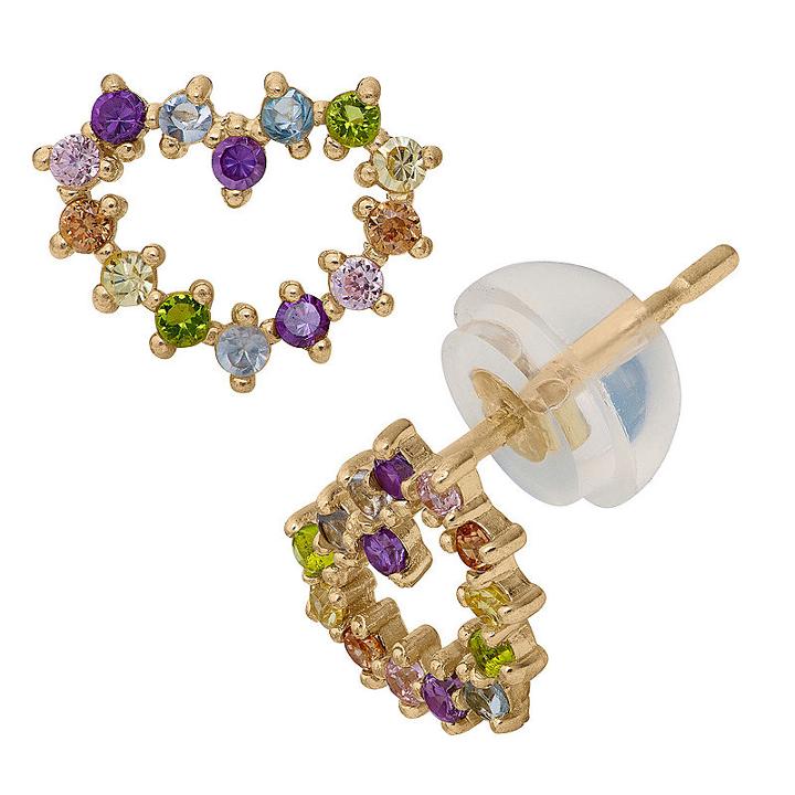 Multi Color Cubic Zirconia 7mm Heart Stud Earrings
