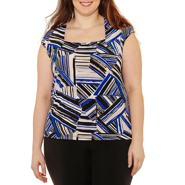 Black Label By Evan-picone Sleeveless Square Neck Jersey Blouse-plus