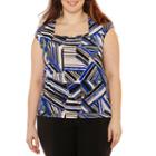 Black Label By Evan-picone Sleeveless Square Neck Jersey Blouse-plus
