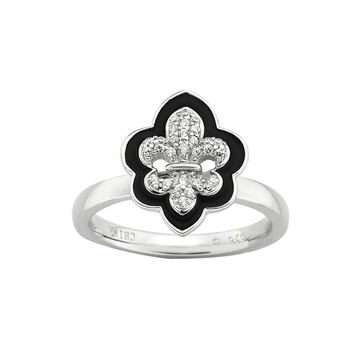 Personally Stackable Cubic Zirconia And Enamel Fleur-de-lis Ring