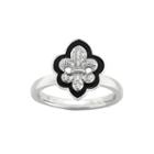 Personally Stackable Cubic Zirconia And Enamel Fleur-de-lis Ring