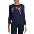 St. John's Bay Long Sleeve Crew Neck Floral Pullover Sweater - Tall