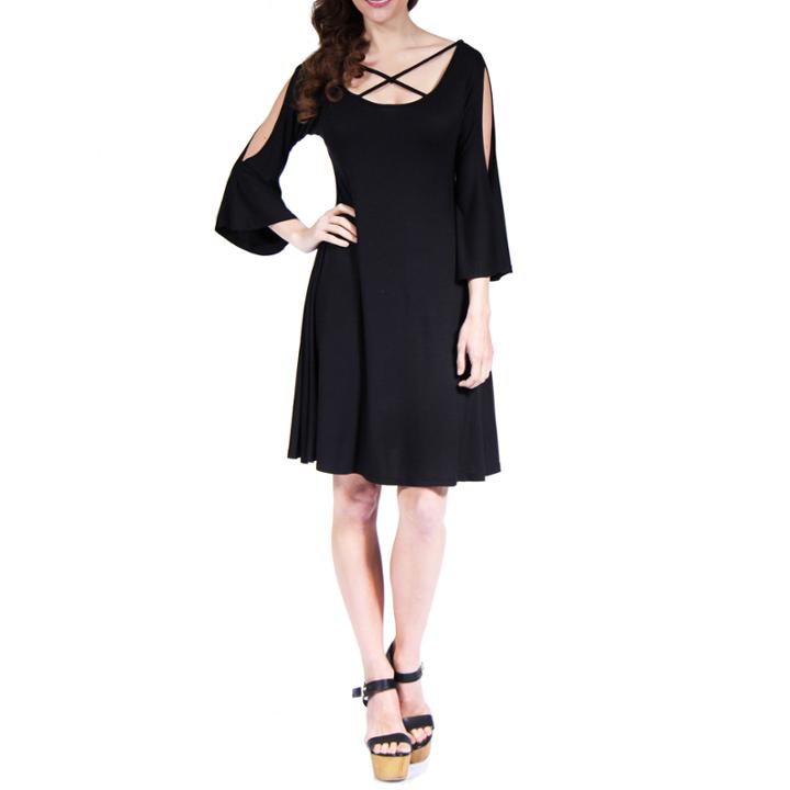 24/7 Comfort Apparel Split Sleeve Fit & Flare Dress