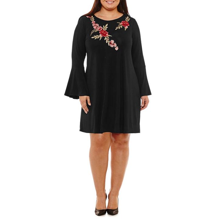 Spense Long Sleeve Embroidered Floral Sheath Dress - Plus