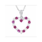 Womens Red Lab-created Ruby And Diamond Accent Heart Shaped Pendant Necklace In Sterling Silver