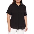 Worthington Short Sleeve V Neck Woven Blouse - Tall