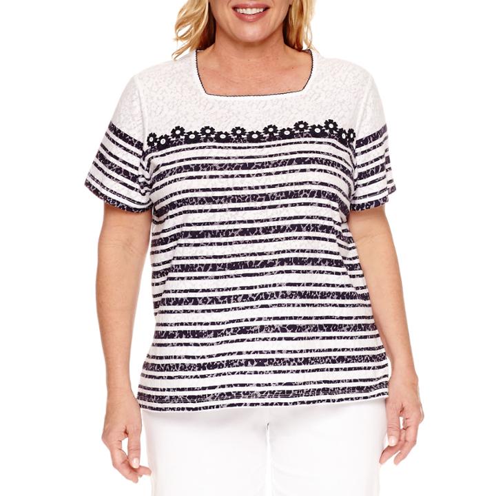 Alfred Dunner Seas The Day 3/4 Sleeve Square Neck T-shirt-plus
