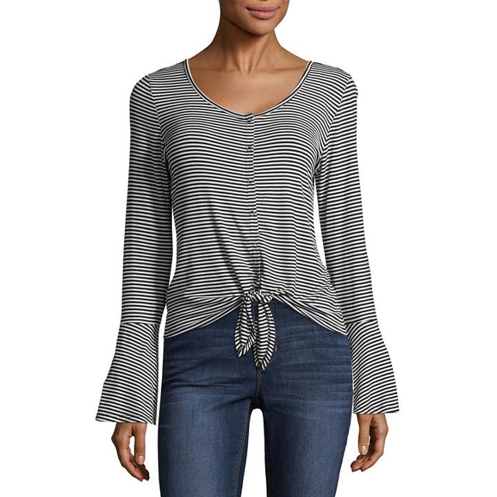 Arizona Long Sleeve Round Neck Knit Blouse-juniors
